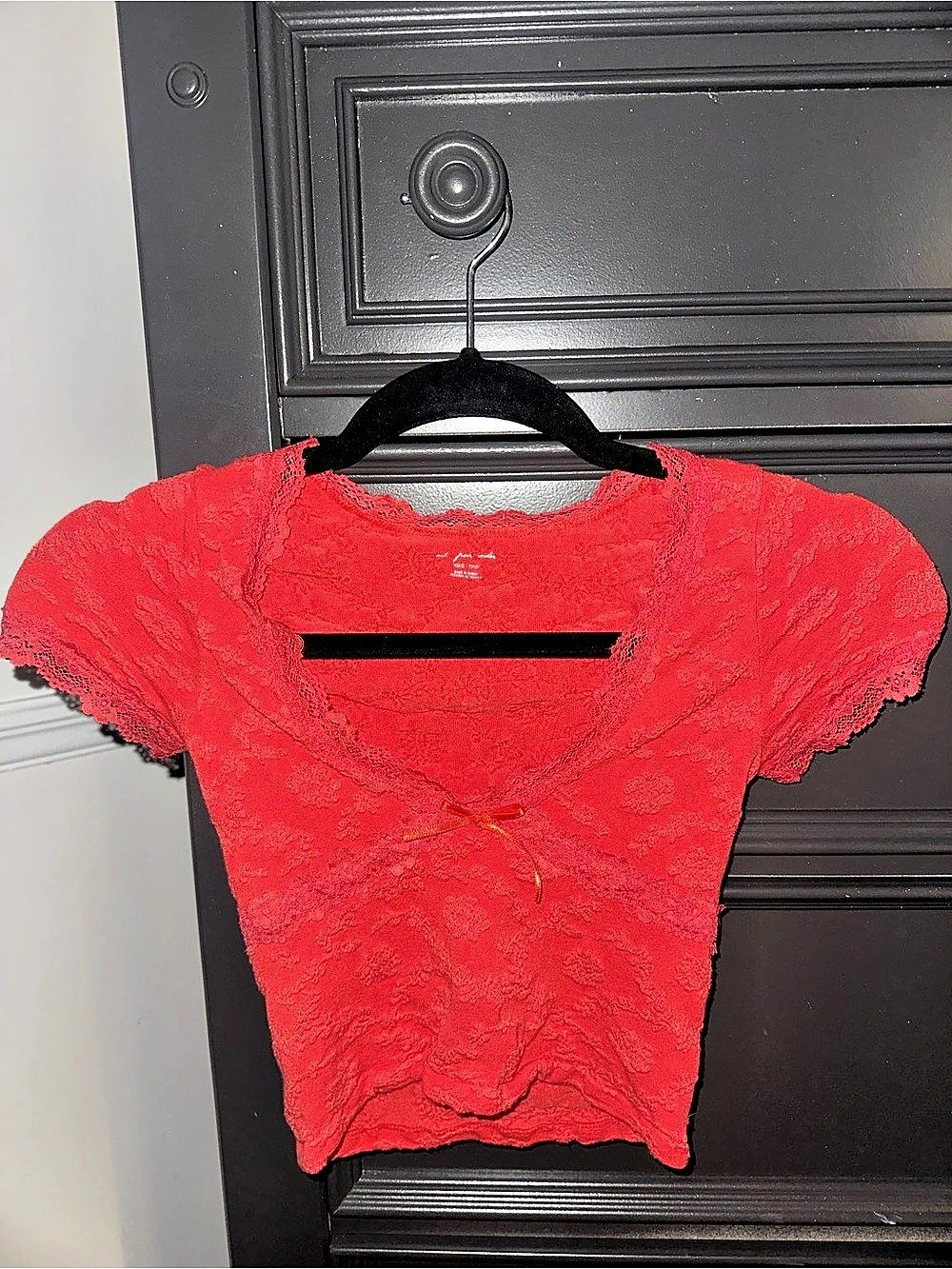 Out From Under Diana Plunging Lace Trim Cap Sleeve Top Red